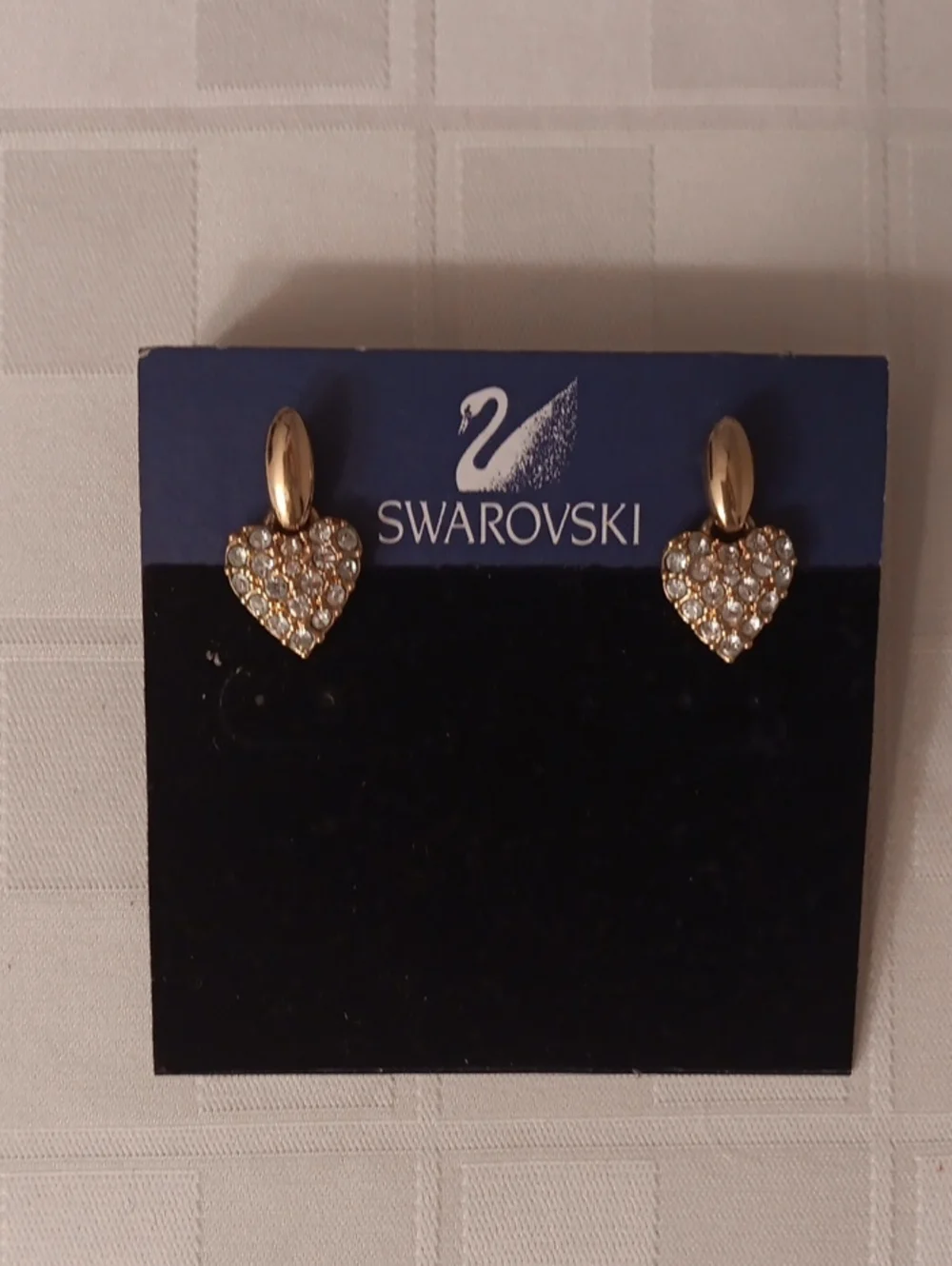 Swarovski Gold Heart Pavé Crystal Stud Earrings - Clear, 3/4 inch drop.